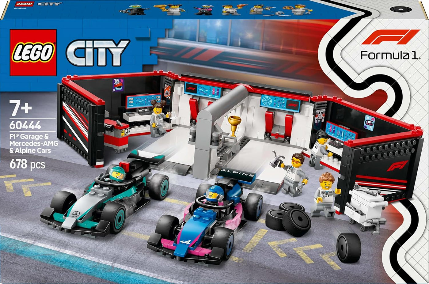LEGO City F1 Garage met Mercedes-AMG en Alpine Auto's Set