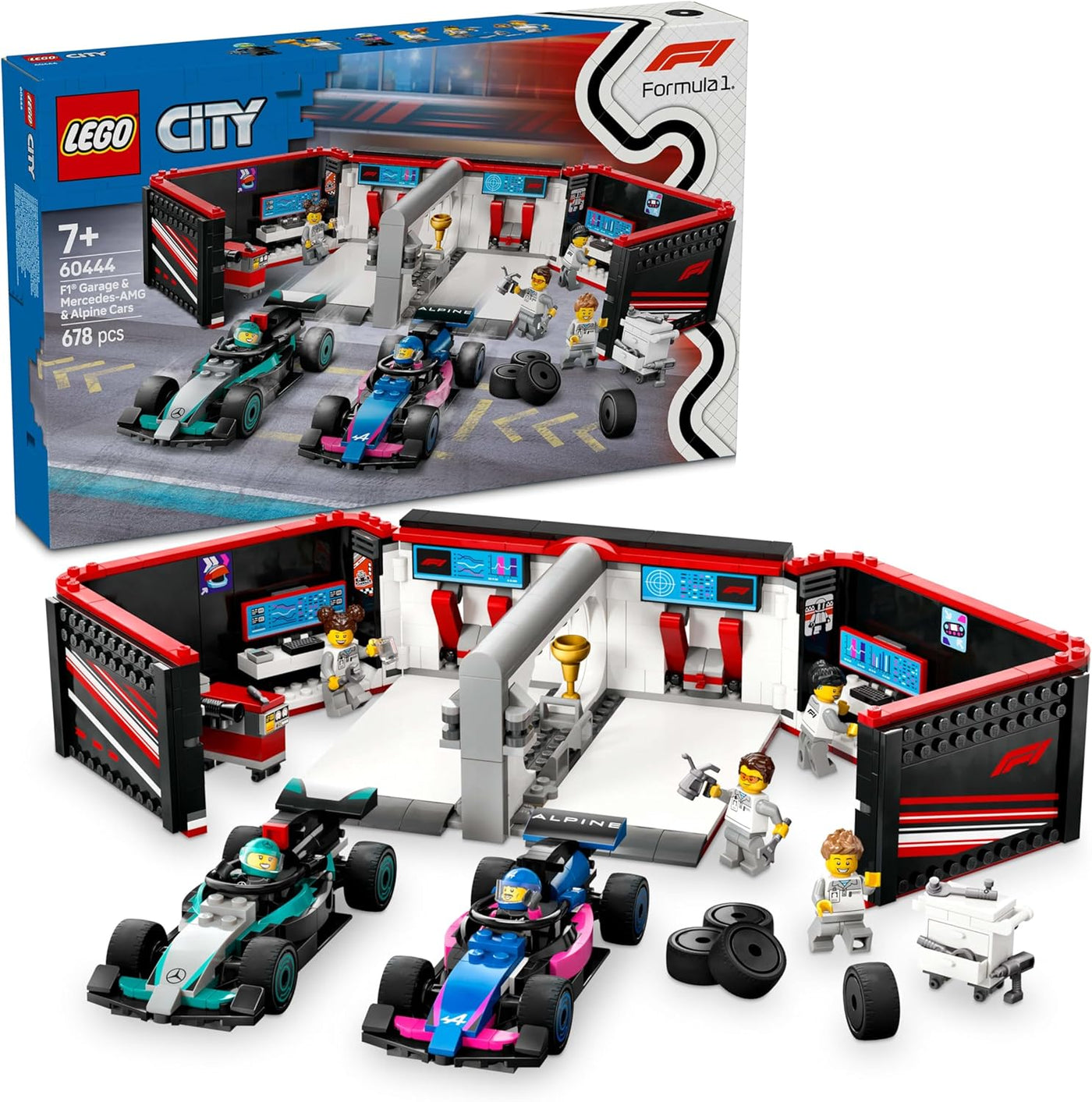 LEGO City F1 Garage met Mercedes-AMG en Alpine Auto's Set